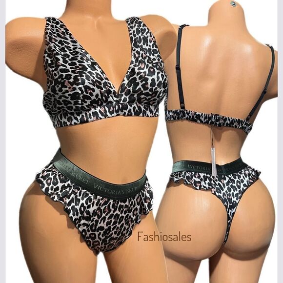 Victoria’s Secret LUXE Set 100% SILK bralette & High Waist Ruffle thong Set L - Picture 4 of 6